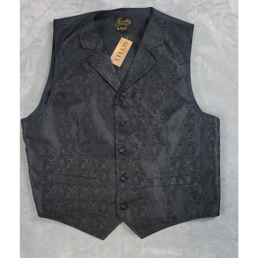 Scully western vest paisley mens XL Black Waistcoat dress formal NWT Button